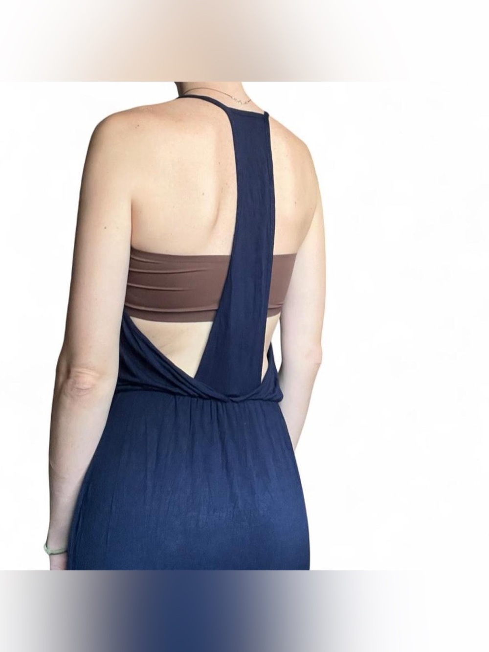 Navy Open-Back Maxi Dress